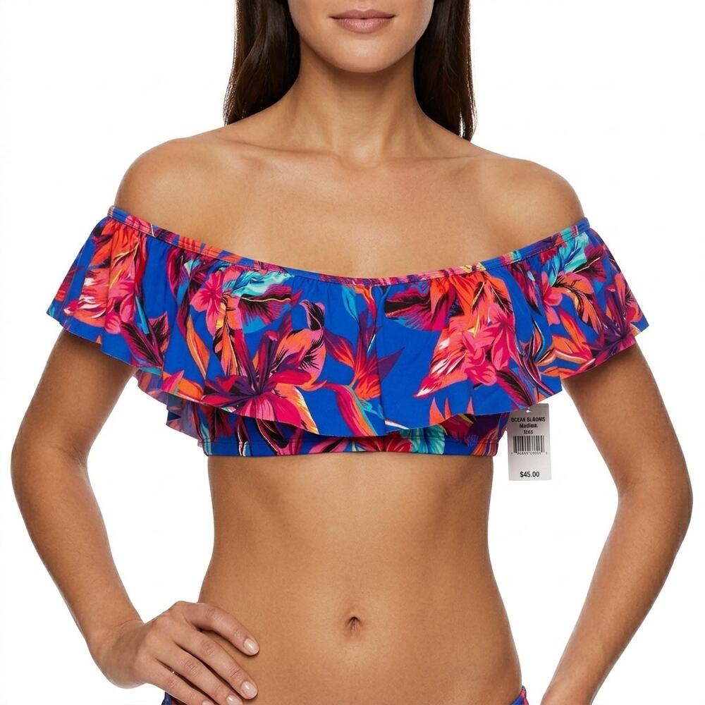 Beach Betty Women's Slimming Control Floral Off-The-Shoulder Bikini Top Sz L NWT
